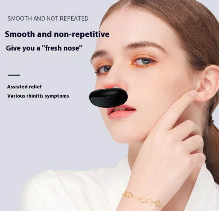 Infrared Nasal Relief device held near the face demonstrating infrared use